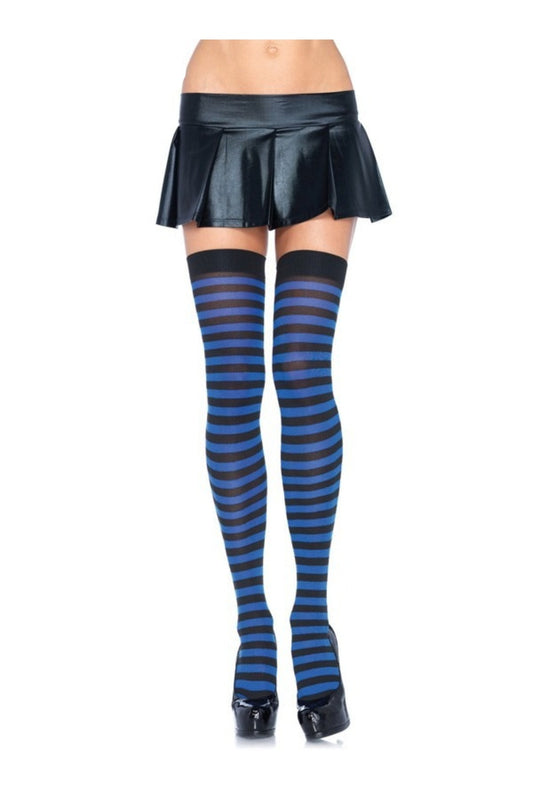 Black and Royal Blue Striped Thigh Highs