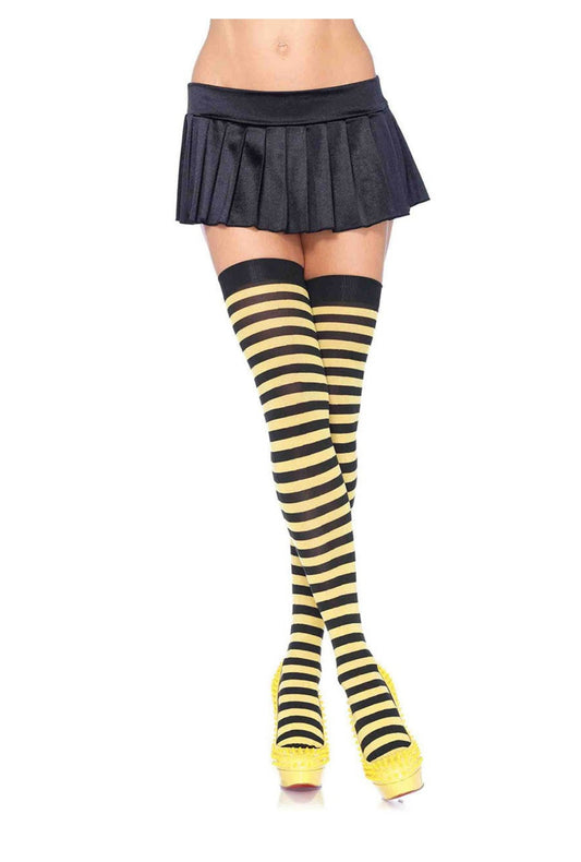 Black & Yellow Striped Thigh High Stockings