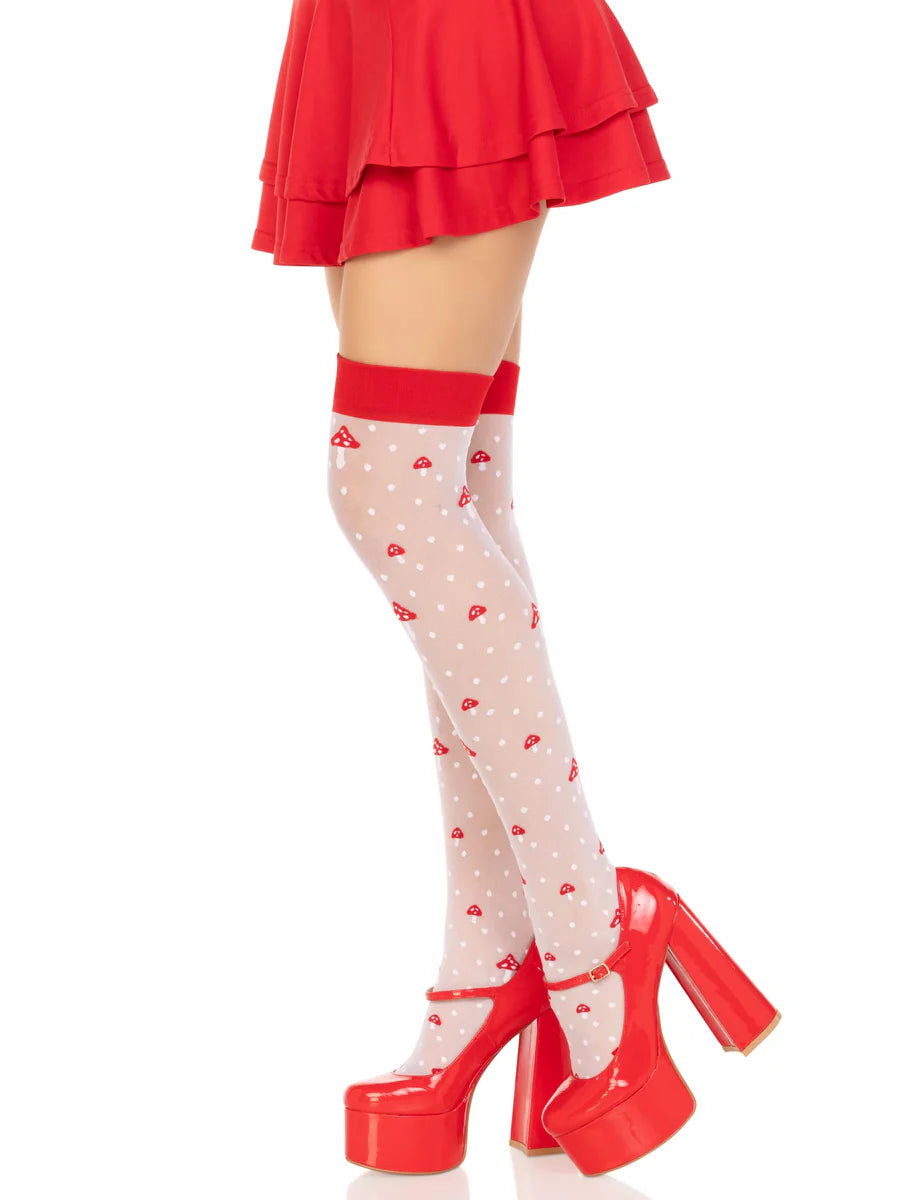 Magic Mushroom Sheer Spandex Thigh Highs