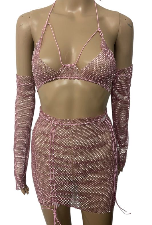 Dusty Rose Crystal Mesh Festival Set