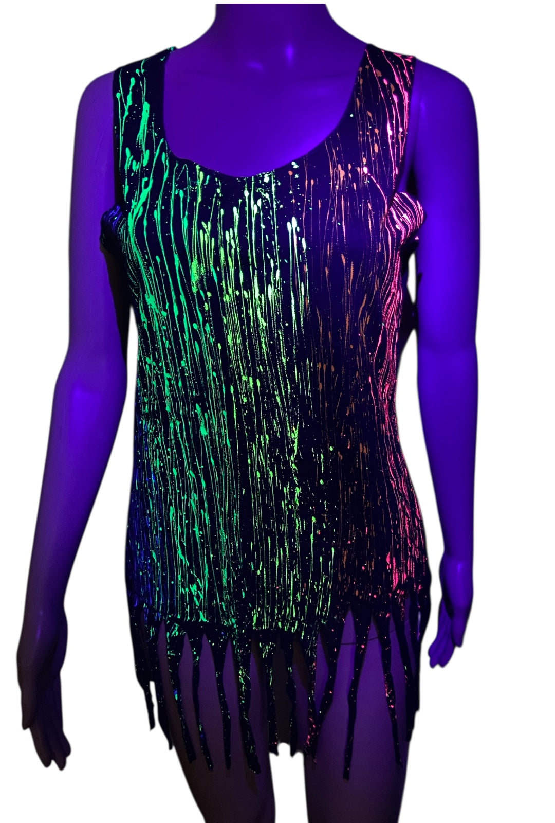 Women's Distressed UV Splatter Tank, Long
