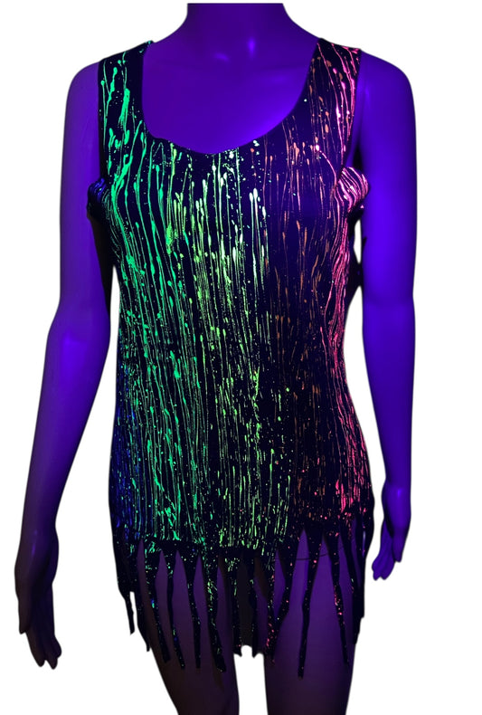 Women's Distressed UV Splatter Tank, Long