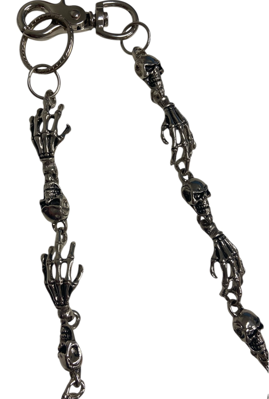 Silver Skull and Skeleton Hand Wallet Chain