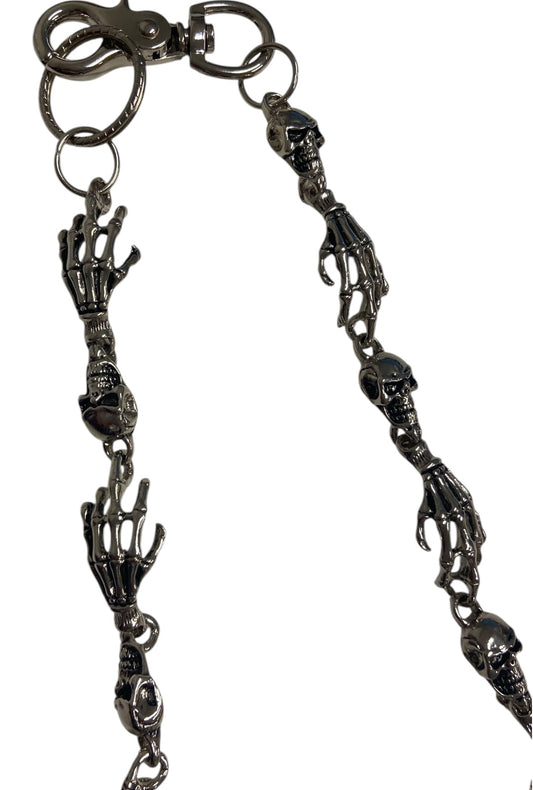 Silver Skull and Skeleton Hand Wallet Chain