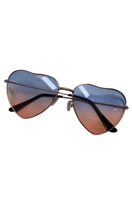Heart Shaped Blue to Pink Gradient Sunglasses with Rose Gold Frames