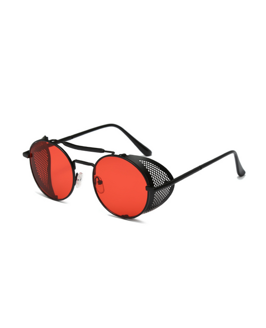 Black & Red Retro Round Glasses