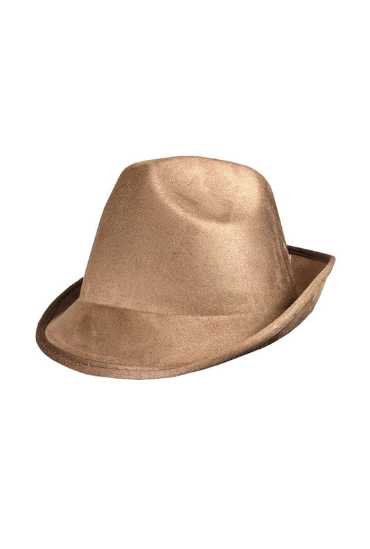 Brown Suede Look Trilby Hat
