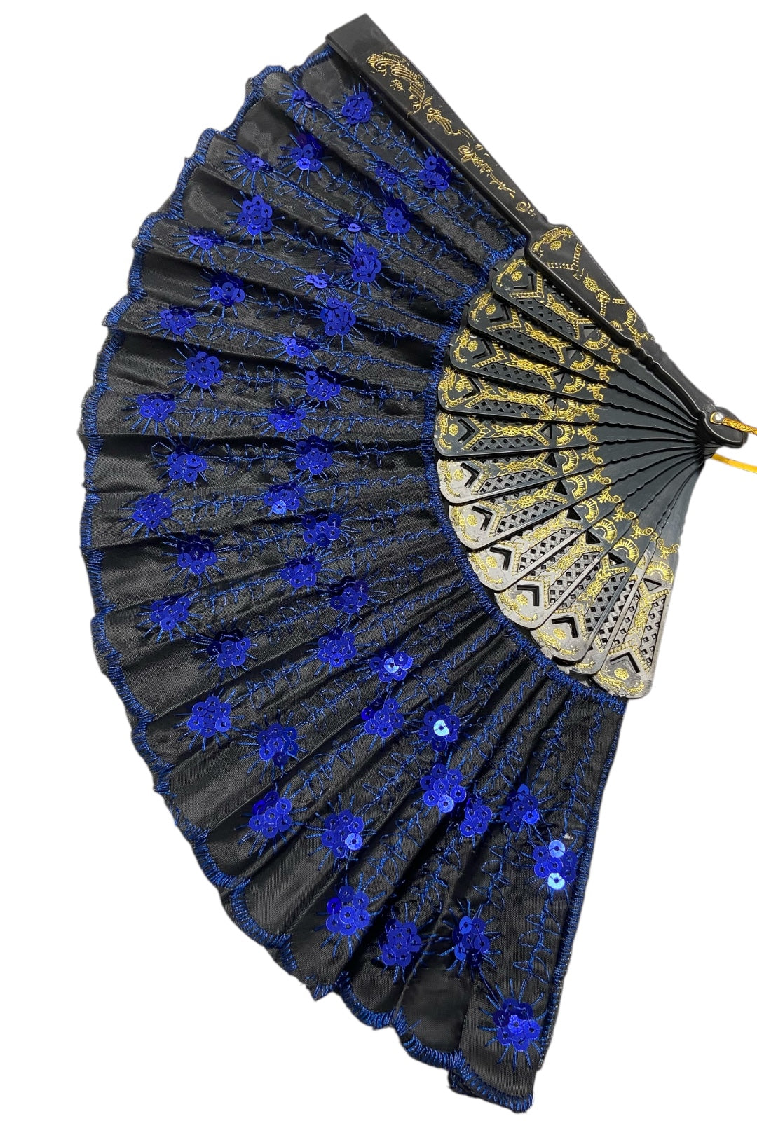 Black Hand Fan With Blue Sequins