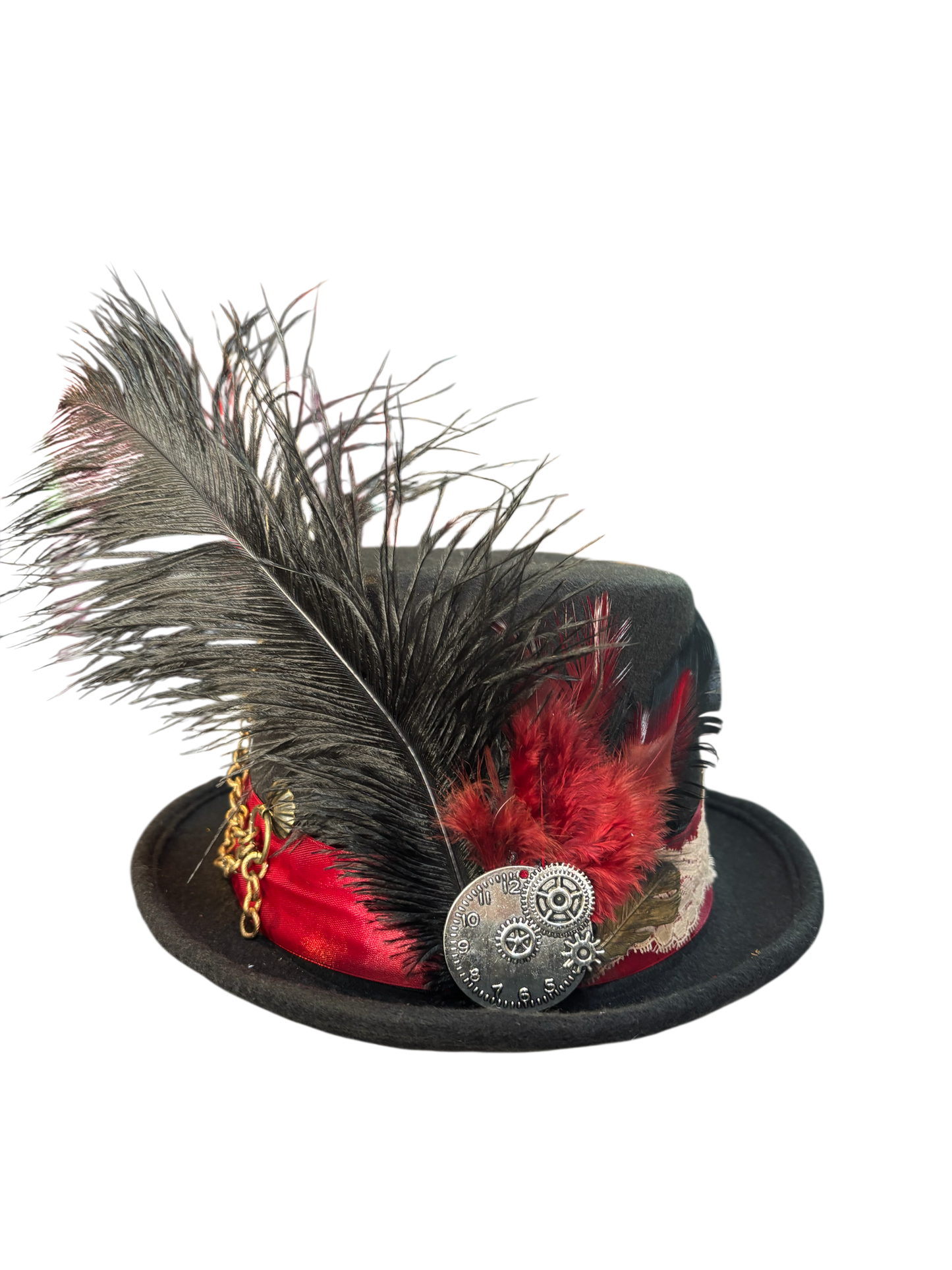 Black Steampunk Top Hat With Ribbon And Lace Detail