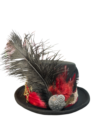 Black Steampunk Top Hat With Ribbon And Lace Detail