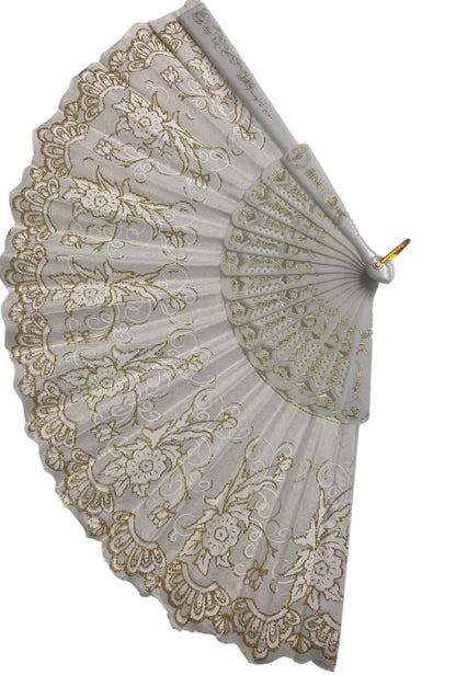White and Gold Hand Fan With Gold Glitter Detail (I)