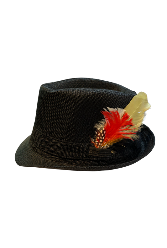 Oktoberfest Black Trilby With Red And Cream Feather