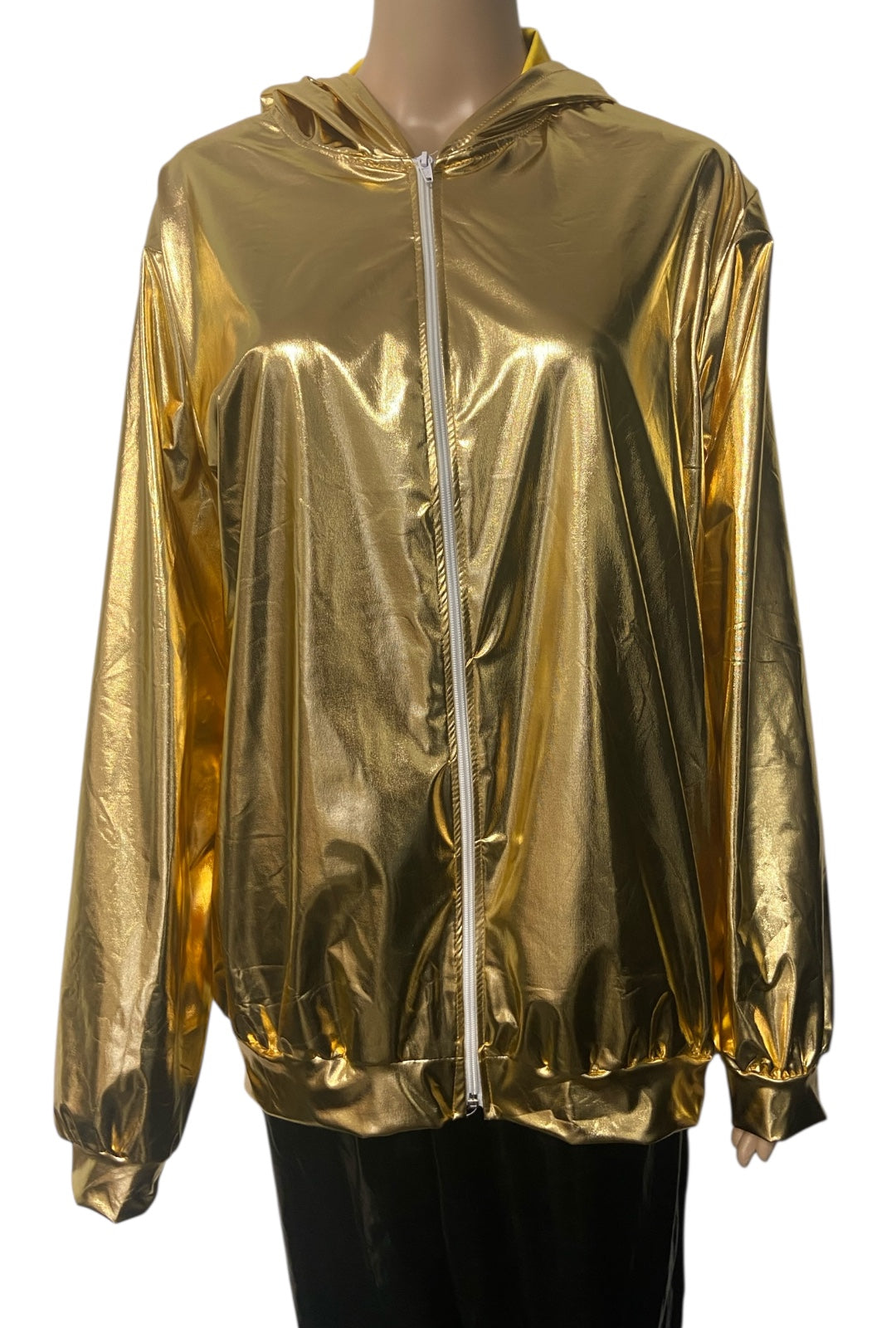 Metallic Gold Zip Front Hoodie