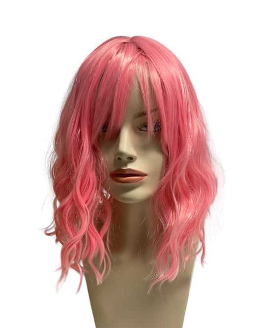 Soft Rose Pink Wavy Bob Wig
