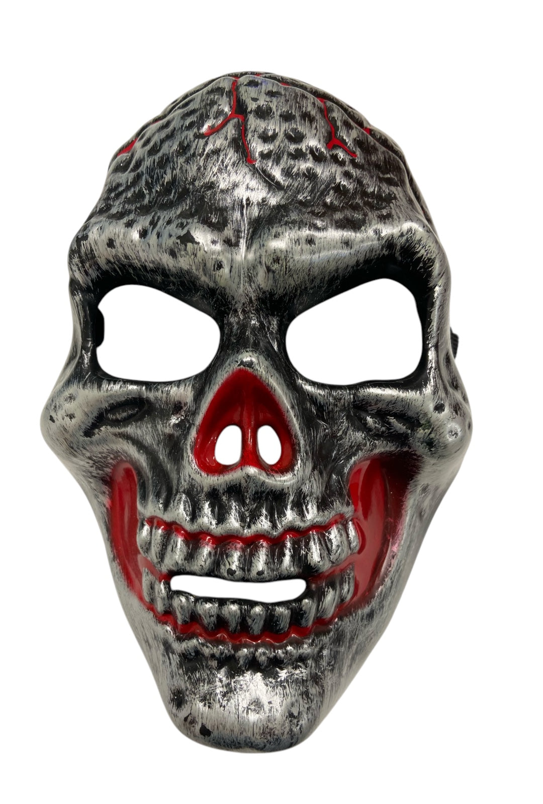 Brushed Silver & Red Skeleton Face Skull Mask