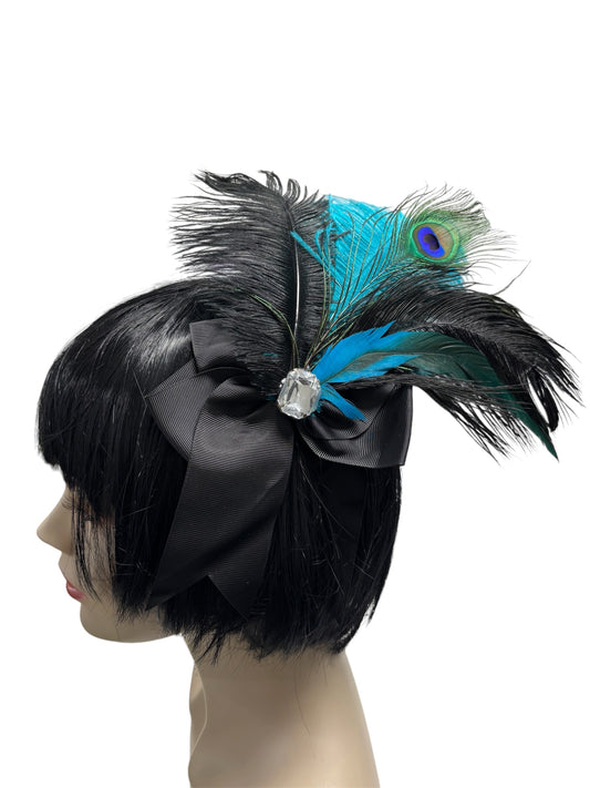 Burlesque Peacock Feather Hair Bow