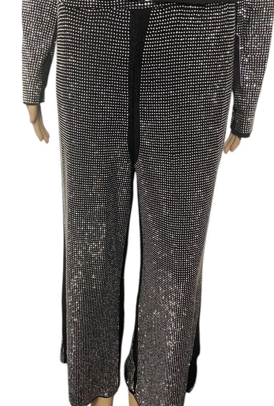 Black with Silver Rhinestone Straight Leg Pants