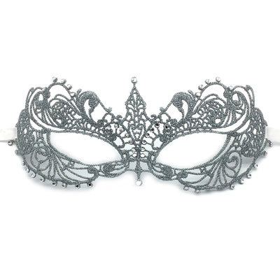 Silver with Silver Rhinestones Lace Mask