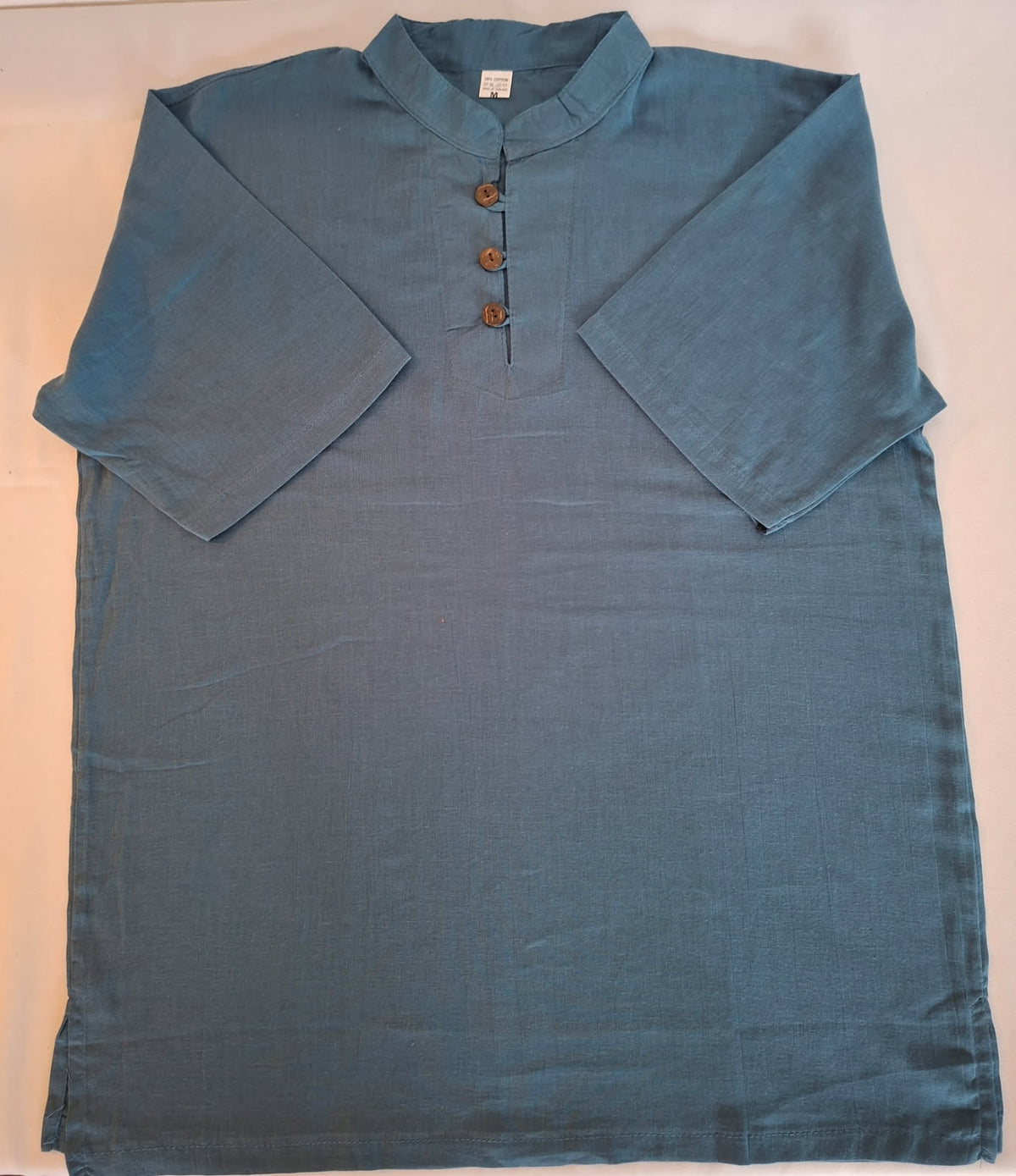 Slate Blue Cotton Mandarin Collar
