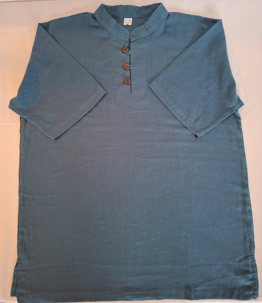 Slate Blue Cotton Mandarin Collar