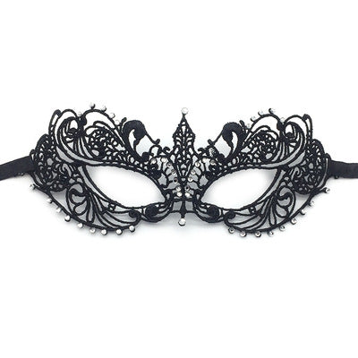Black with Silver Rhinestones Lace Mask