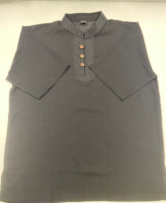 Black Cotton Mandarin Collar