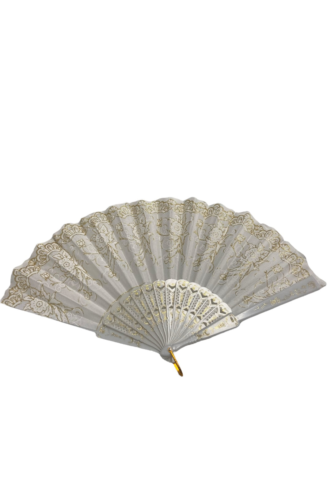 White and Gold Hand Fan With Gold Glitter Detail (I)