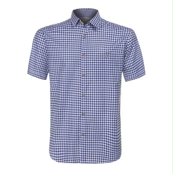 Navy Checked Short Sleeve Shirt