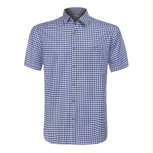 Navy Checked Short Sleeve Shirt