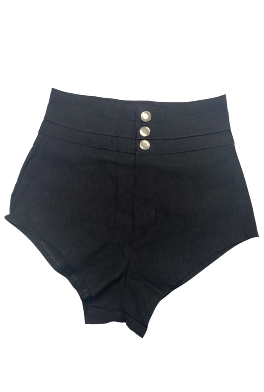 Black Booty Shorts With 3 Button Detail