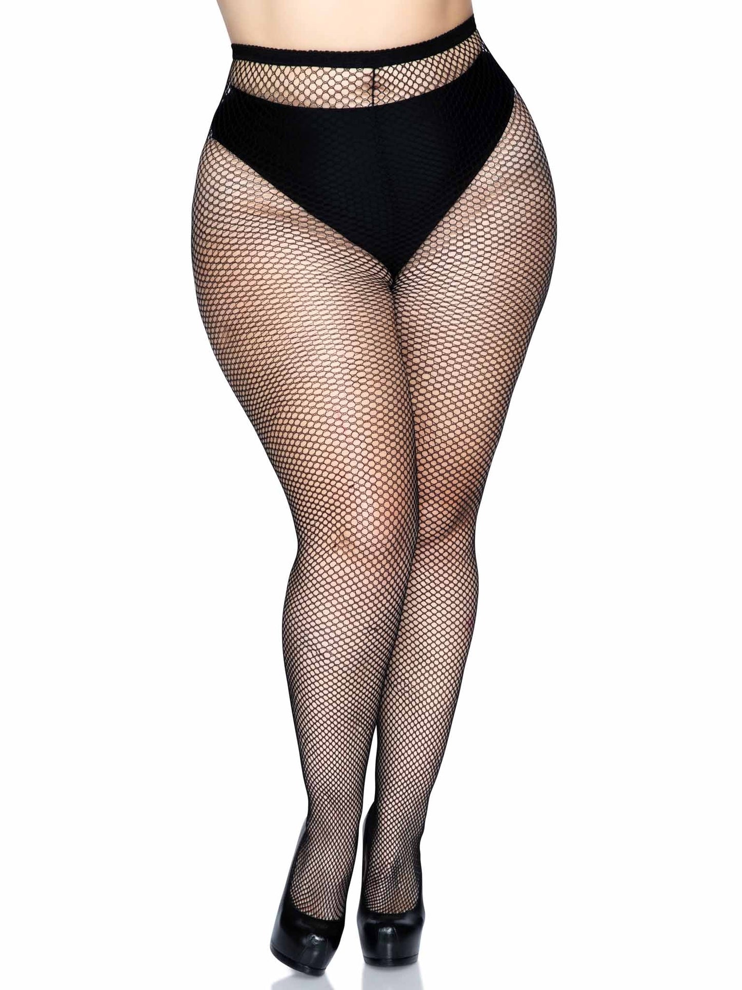 Plus Black Fishnet Pantyhose with Back Seam