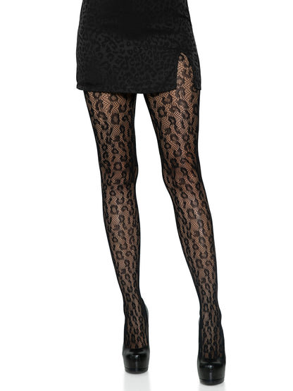 Black Leopard Net Tights
