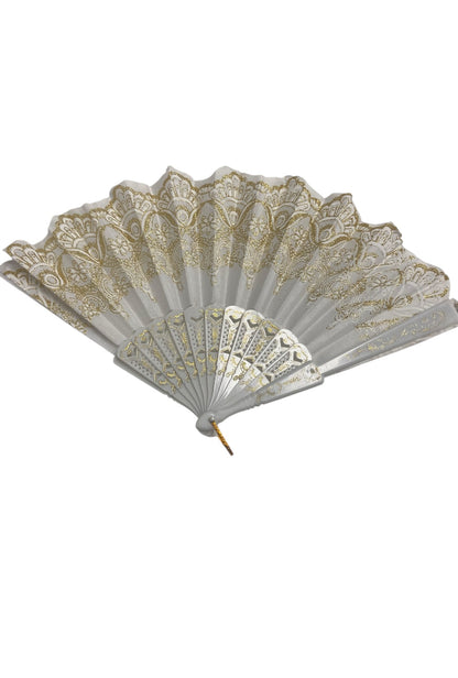 White and Gold Hand Fan With Gold Glitter Detail (K)