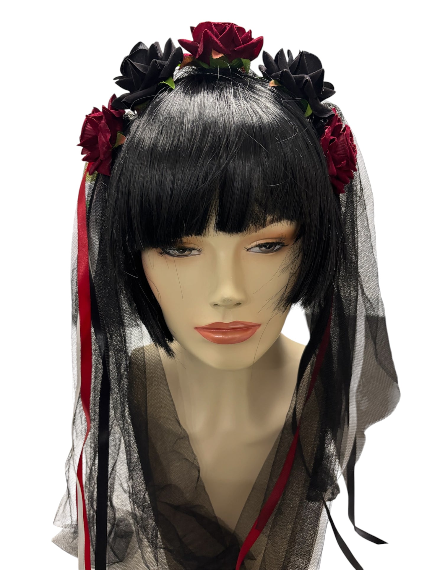 Day Of The Dead Black And Red Veil