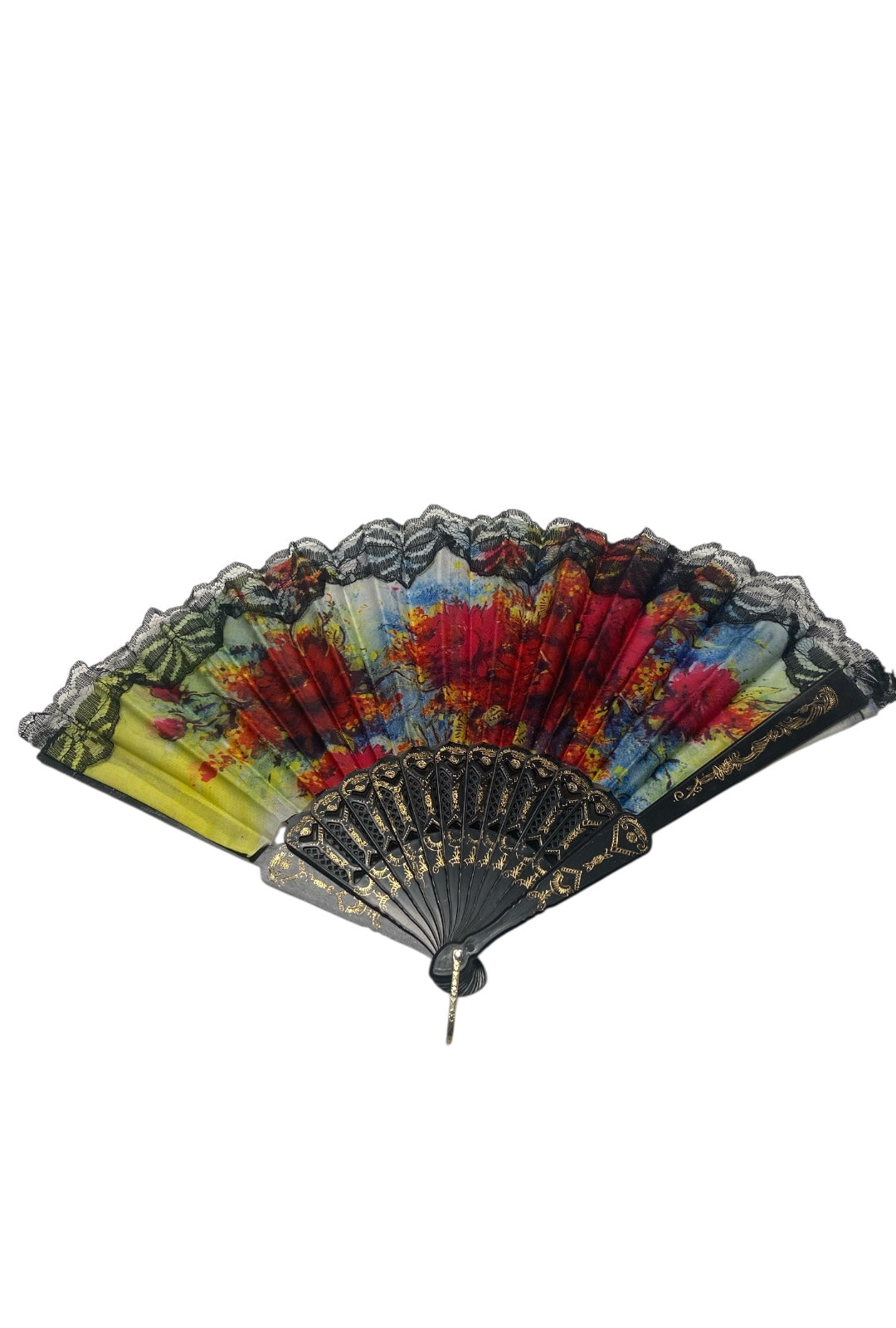Black and Gold Hand Fan With Watercolour Daisies (G)