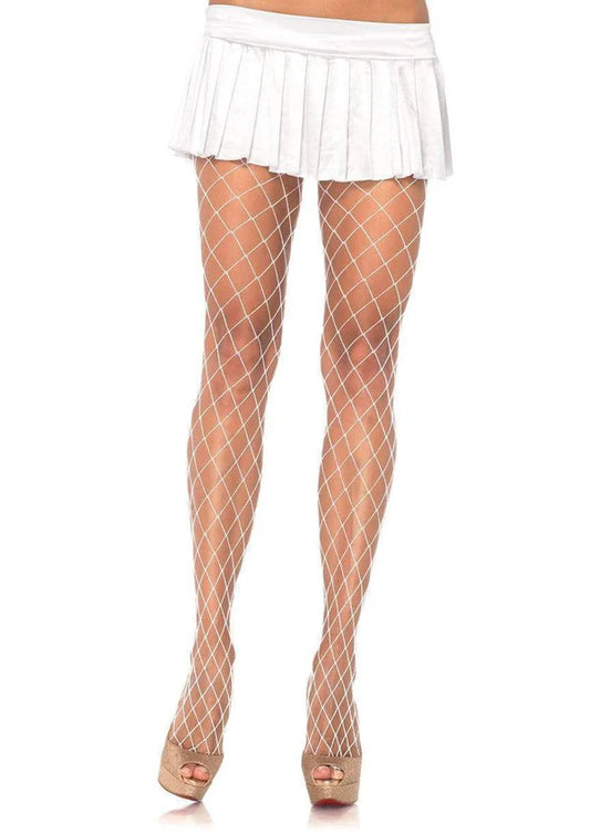 White Spandex Diamond Fishnet Tights