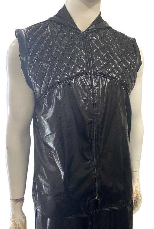 Metallic Black Hooded Vest