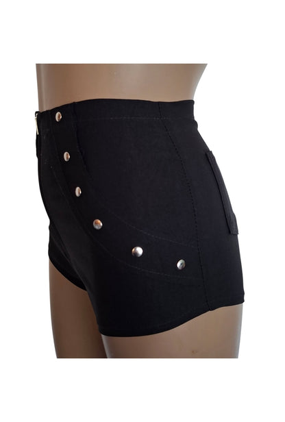 Black Zip Front & Stud Booty Shorts [BS19]
