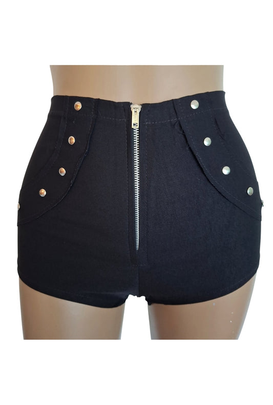 Black Zip Front & Stud Booty Shorts [BS19]