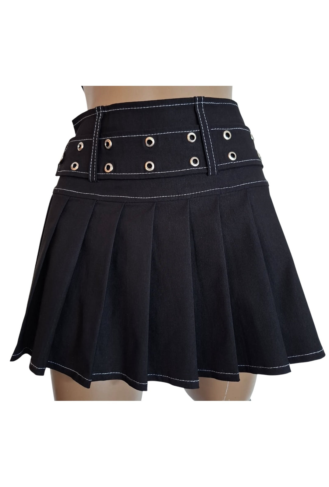 Contrast Stitch Pleated Mini Skirt