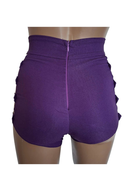 Purple Buckle Cut Out Booty Short [BS15]