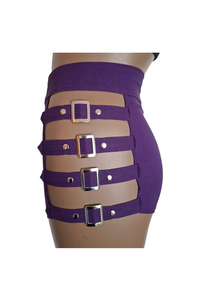 Purple Buckle Cut Out Booty Short [BS15]