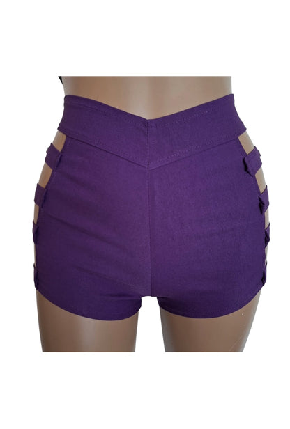 Purple Buckle Cut Out Booty Short [BS15]