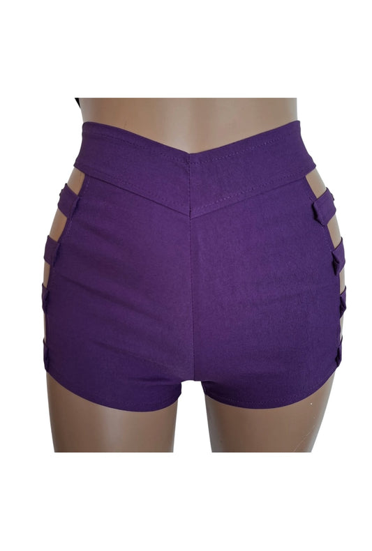 Purple Buckle Cut Out Booty Short [BS15]
