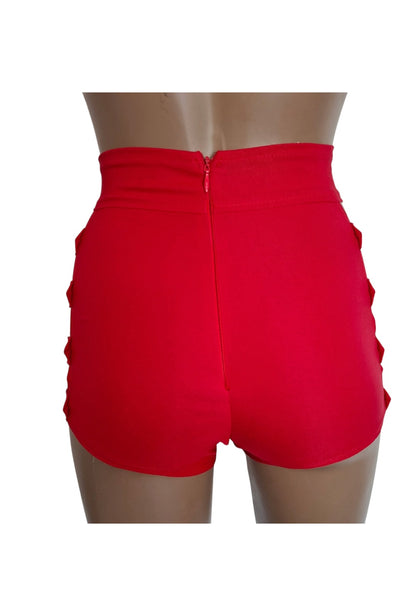 Red Buckle Cut Out Booty Short [BS16]
