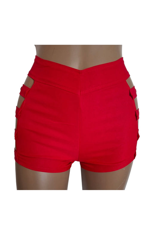 Red Buckle Cut Out Booty Short [BS16]