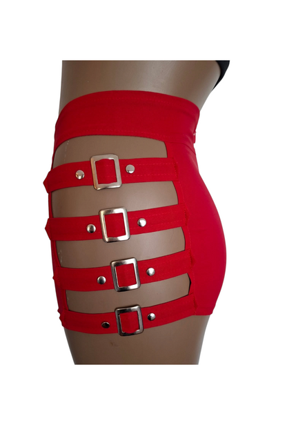 Red Buckle Cut Out Booty Short [BS16]