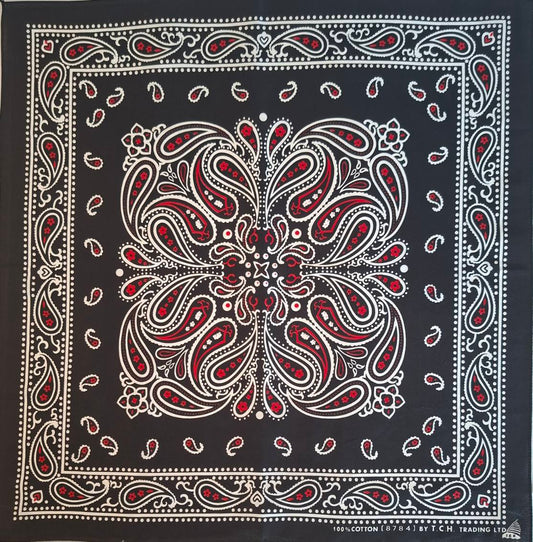 Black Red & White Classic Paisley Bandana