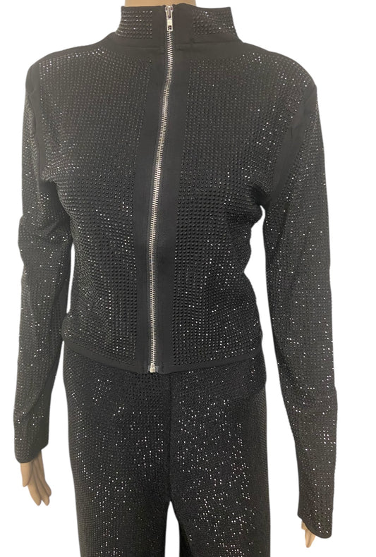 Black Zip Up Jacket With Black Rhinestones