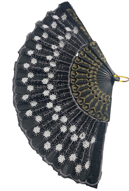 Black Hand Fan With Silver Sequins